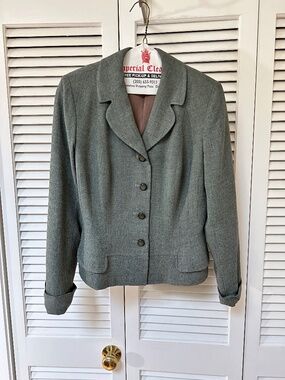 Vintage 1950s Jacket Gray Green Fitted Small